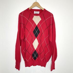 Vintage J. McInerney Ltd Mens 112/44” Red Argyle Cotton Crew Sweater Scotland